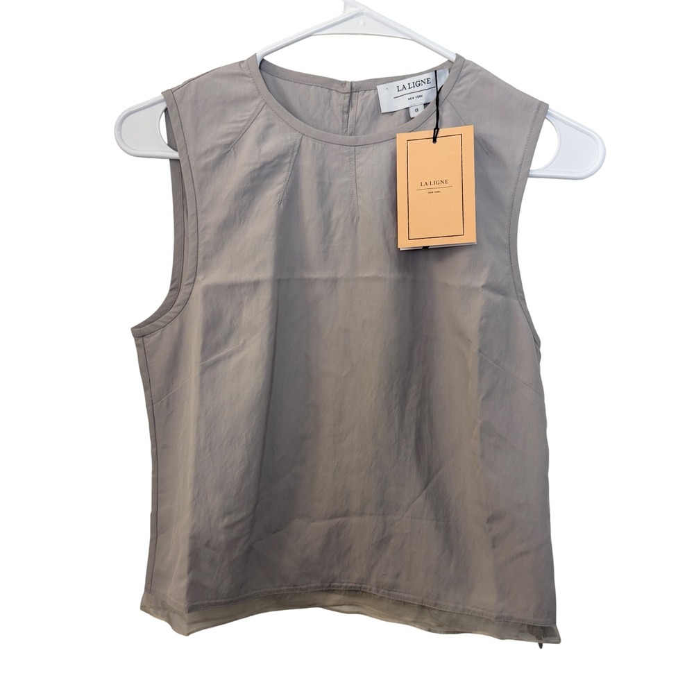 La Ligne Cosette Top Drizzle Gray Sleeveless Silk Trim Blouse Size 0 NWT